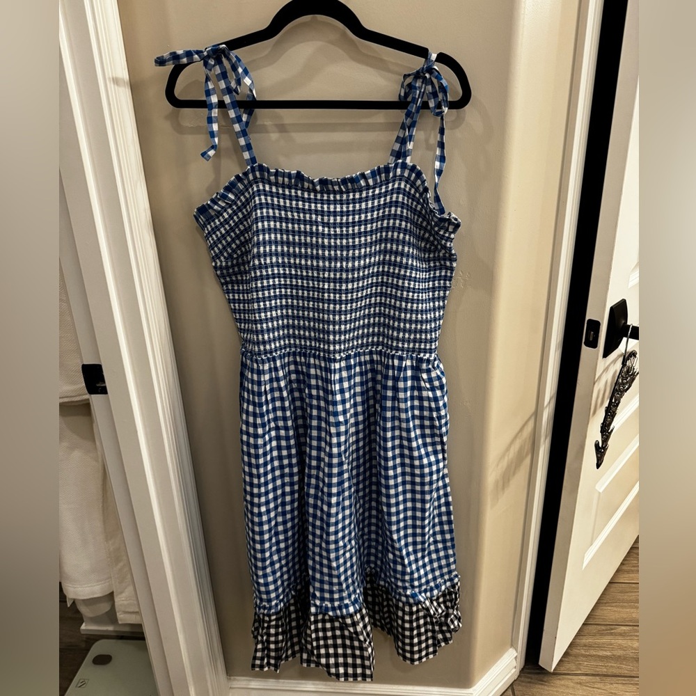 Draper James XL Blue/Black Gingham Tie Dress